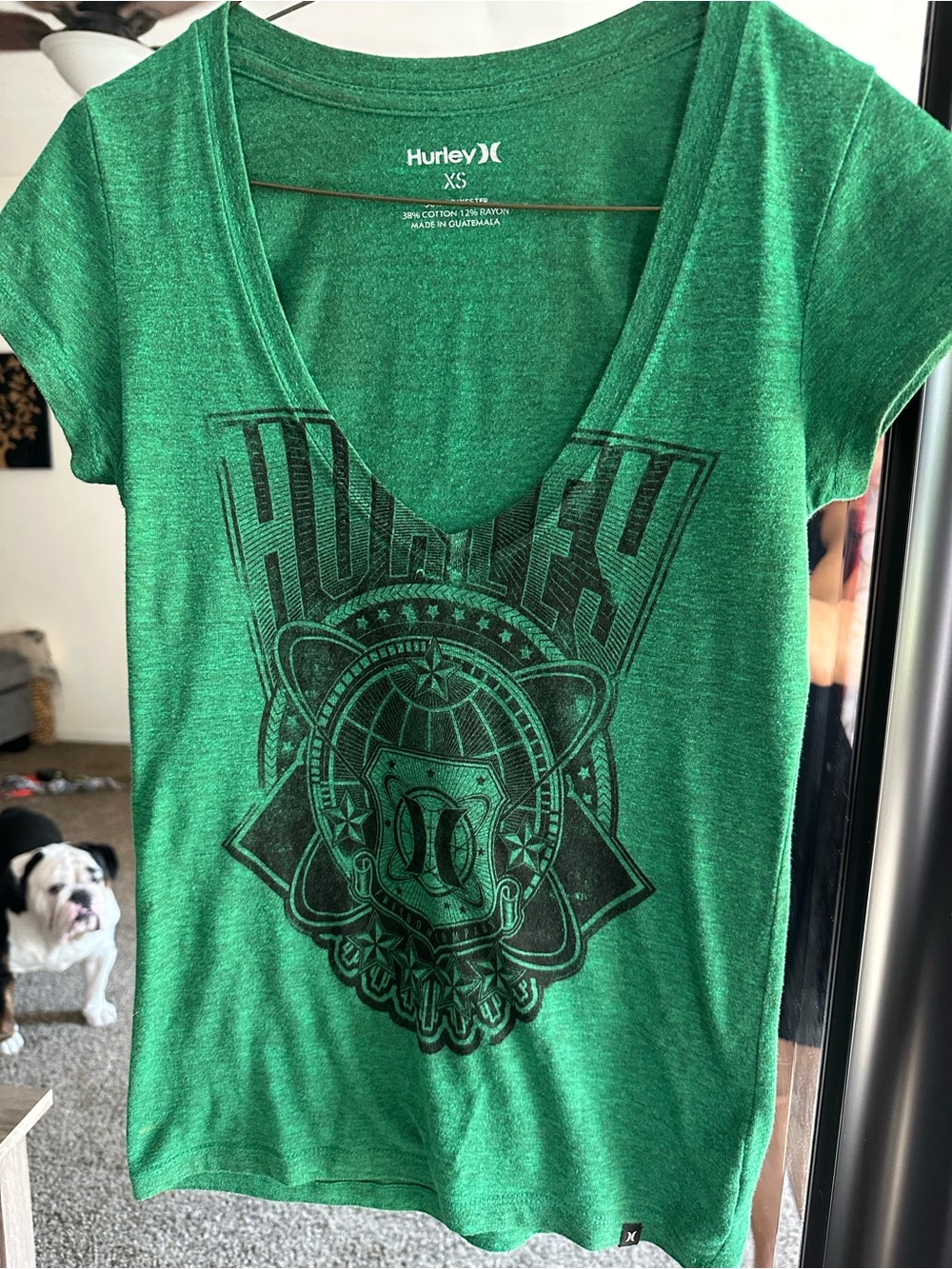 Hurley Green Short-Sleeve V-Neck Tee with Black Graphic